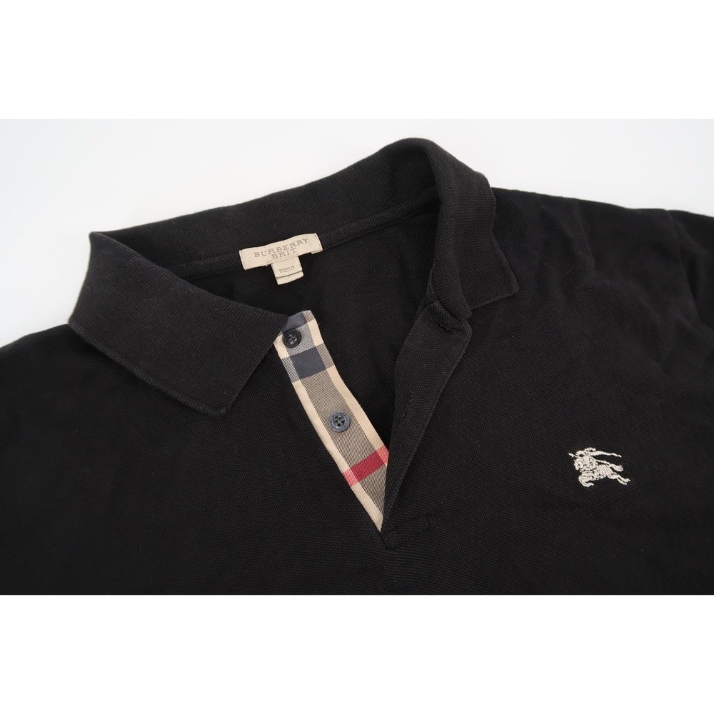 Burberry Brit Polo Shirt Mens Large Black Nova Check Trim Pique Short Sleeve